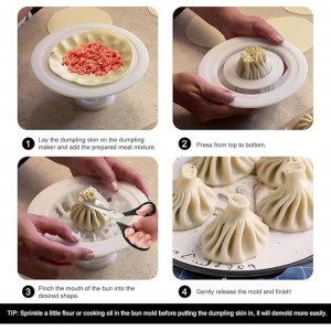 Flower Shaped Bun & Dumpling Machine, Bao Bun Maker, Big Dumpling Bao Bun Mold, Easy to Use and Clean, Quick Made Pastry Pie Steam Bun Mold for Home Kitchen Beginner (Black,1PC)