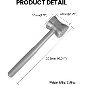 304 Stainless Steel Tenderizer Mallet Dual-Sided Hammer, Heavy Duty Pounder Tool for Steak, Beef & Chicken Cutlets, Textured Grip Kitchen Mallet, Dishwasher Safe Beater for Cooking