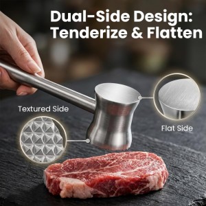 304 Stainless Steel Tenderizer Mallet Dual-Sided Hammer, Heavy Duty Pounder Tool for Steak, Beef & Chicken Cutlets, Textured Grip Kitchen Mallet, Dishwasher Safe Beater for Cooking