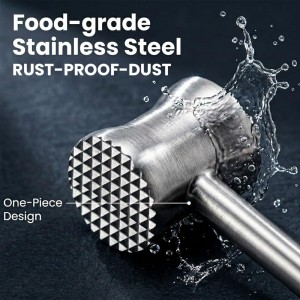 304 Stainless Steel Tenderizer Mallet Dual-Sided Hammer, Heavy Duty Pounder Tool for Steak, Beef & Chicken Cutlets, Textured Grip Kitchen Mallet, Dishwasher Safe Beater for Cooking