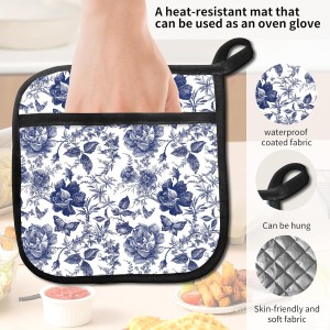 2 Pack Pot Holders for Kitchen Clearance, Cute Hot Pads, Funny Oven Pot Holders, Potholders Sets for Kitchen Heat Resistant Blue White Flowers