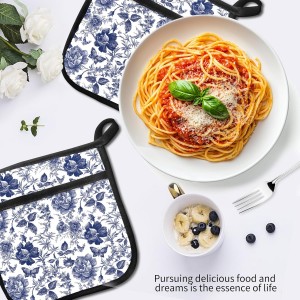 2 Pack Pot Holders for Kitchen Clearance, Cute Hot Pads, Funny Oven Pot Holders, Potholders Sets for Kitchen Heat Resistant Blue White Flowers