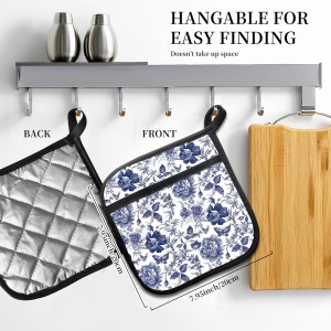 2 Pack Pot Holders for Kitchen Clearance, Cute Hot Pads, Funny Oven Pot Holders, Potholders Sets for Kitchen Heat Resistant Blue White Flowers
