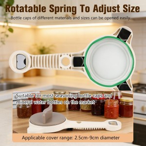 4 in 1 Multi-Purpose Jar Opener,Magnetic Stainless Steel Can Opener with Ergonomic Handle,Multi Size Lid Tool for Jars Cans Wine Bottles, Home Kitchen Helper(Beige)