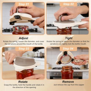 4 in 1 Multi-Purpose Jar Opener,Magnetic Stainless Steel Can Opener with Ergonomic Handle,Multi Size Lid Tool for Jars Cans Wine Bottles, Home Kitchen Helper(Beige)