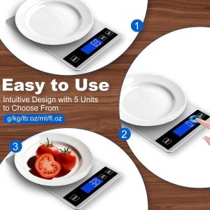 Food Scale, 22lb Digital Kitchen Scale with 1g/0.1oz Accuracy, 5 Units (g/kg/lb:oz/ml/fl.oz), Backlit LCD, 9x6.3x0.8 Inch Stainless Steel Panel, Hidden Hook, Batteries Included