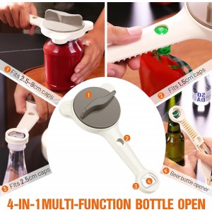 Multifunctional Retractable Bottle Opener, Jar Opener Bottle Opener for Seniors with Arthritis, 4 in 1 Magnetic Stainless Steel Can Opener for Opening Jars Beer Lid Kitchen Gadgets Tool