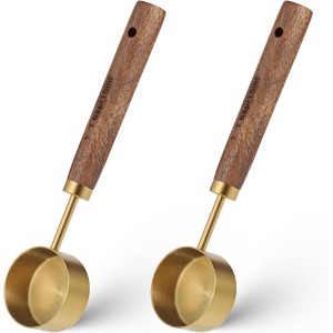 2 Pcs Stainless Steel Wood Teaspoon Scoo...