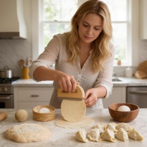 Wooden Dumpling Wrappers Maker, 2 Pieces Ball Rolling Manual Dumpling Wrapper Mould With Dough Press, Reusable Round Ravioli Makers For Making Dumplings Ravioli Pasta Pies Meat Pies At Home