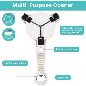 Jar Opener for Weak Hands, Seniors & Arthritis – Adjustable 4-in-1 Bottle & Can Opener with Non-Slip Pad – for Large Pickle Jars, Soda, Wine – Left-Handed & Kid-Friendly, Dishwasher Safe