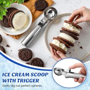 Hushee 12 Pcs Ice Cream Scoop Bulk Stainless Steel Ice Cream Scooper with Trigger Heavy Duty Trigger Release Icecream Cookie Dough Scoop Spoons Dishwasher Safe for Frozen Yogurt Muffin DIY(1.97 Inch)