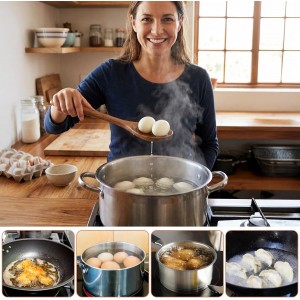 Wooden Slotted Spoon - 11.2 Inch Natural Wood Skimmer Draining Spoon With Holes - Long Handle Cooking Utensil For Straining Draining Egg Meat Noodles