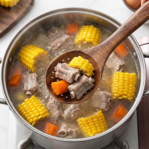 Wooden Slotted Spoon - 11.2 Inch Natural Wood Skimmer Draining Spoon With Holes - Long Handle Cooking Utensil For Straining Draining Egg Meat Noodles