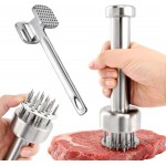 2 Pcs Stainless Steel Meat Tenderizer Tools,Meat Hammer and Meat Tenderizer Needle Meats Piercing for Tenderizing Beef Turkey Chicken and Steak(COLOR:Silver)