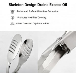 Kitchen Metal Tongs with Carving Fork, Heat-Resistant Stainless Steel Cooking Tongs, Stable Clamping and Flipping Performance, Perfect for Grilling, Frying, and Griddling