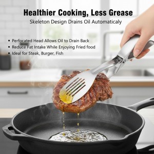 Kitchen Metal Tongs with Carving Fork, Heat-Resistant Stainless Steel Cooking Tongs, Stable Clamping and Flipping Performance, Perfect for Grilling, Frying, and Griddling