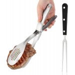 Kitchen Metal Tongs with Carving Fork, Heat-Resistant Stainless Steel Cooking Tongs, Stable Clamping and Flipping Performance, Perfect for Grilling, Frying, and Griddling