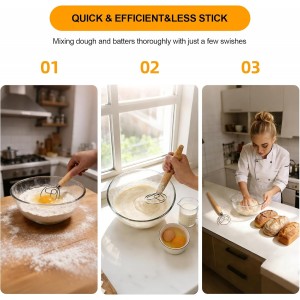 13 Inch Danish Dough Whisk, 304 Stainless Steel Dough Whisk with Long Smooth Wooden Handle - Dutch Whisk Sourdough Bread Tools for Pizza, Pastry & Cake Batter Mixing Easy & Quick