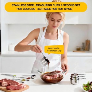 Stainless Steel Measuring Cups and Spoons Set, 8 PCS Long Handle Measure Cups and Spoons Premium Stackable Measuring Cups for Kitchen Cooking & Baking, Dry & Liquid Dishwasher Safe
