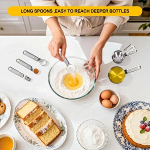 Stainless Steel Measuring Cups and Spoons Set, 8 PCS Long Handle Measure Cups and Spoons Premium Stackable Measuring Cups for Kitchen Cooking & Baking, Dry & Liquid Dishwasher Safe