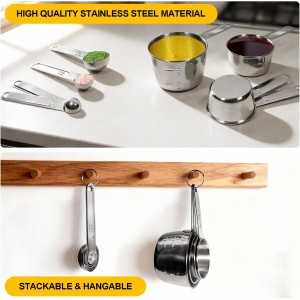 Stainless Steel Measuring Cups and Spoons Set, 8 PCS Long Handle Measure Cups and Spoons Premium Stackable Measuring Cups for Kitchen Cooking & Baking, Dry & Liquid Dishwasher Safe