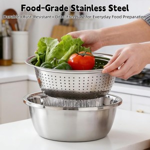 Multifunctional Stainless Steel Basin,10.24In 3 in 1 Multifunctional Stainless Steel Basin Strainer Set with Grater, Strainer&Drain Basket,Suitable for shredding, washing and mixing