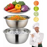 Multifunctional Stainless Steel Basin,10.24In 3 in 1 Multifunctional Stainless Steel Basin Strainer Set with Grater, Strainer&Drain Basket,Suitable for shredding, washing and mixing