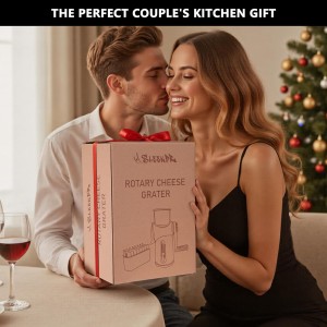 5 in 1 Rotary Cheese Grater Vegetable Slicer with Handle - Upgraded Hand Crank Cheese Grater with Handle and Strong Suction Base, Multi-Purpose Slicer with 5 Well-Designed Blades (White)