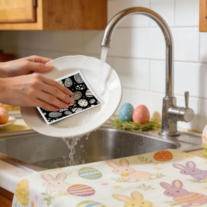 Easter Swedish Dishcloths for Kitchen, 6 Pack Reusable Black Bunny Eggs Dish Cloths Towels, Absorbent Rabbit Floral Sponge Cleaning Towel Wipes for Spring Kitchen Cooking Home Decoration Gift