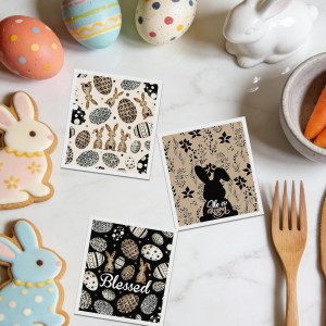 Easter Swedish Dishcloths for Kitchen, 6 Pack Reusable Black Bunny Eggs Dish Cloths Towels, Absorbent Rabbit Floral Sponge Cleaning Towel Wipes for Spring Kitchen Cooking Home Decoration Gift