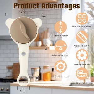 4 in 1 Multi-Purpose Jar Opener,Adjustable Stainless Steel Jar Opener,Multi-Functional Retractable Jar & Bottle Openers,Multi Size Lid Tool for Jars Cans Wine Bottles,Home Kitchen Helper (Beige)