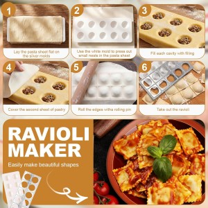 8 Pcs Ravioli Mold Set Ravioli Maker Press with Cutter, Wood Rolling Pin, Non Stick Pastry Mat, Pasta Stamp for Pasta Dumpling Meat Pie