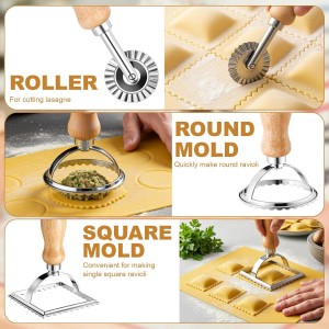 8 Pcs Ravioli Mold Set Ravioli Maker Press with Cutter, Wood Rolling Pin, Non Stick Pastry Mat, Pasta Stamp for Pasta Dumpling Meat Pie