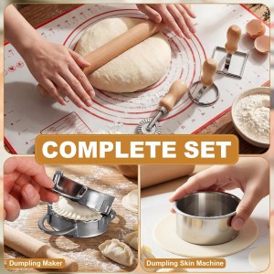 8 Pcs Ravioli Mold Set Ravioli Maker Press with Cutter, Wood Rolling Pin, Non Stick Pastry Mat, Pasta Stamp for Pasta Dumpling Meat Pie
