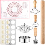 8 Pcs Ravioli Mold Set Ravioli Maker Press with Cutter, Wood Rolling Pin, Non Stick Pastry Mat, Pasta Stamp for Pasta Dumpling Meat Pie