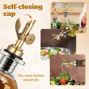 4 PCS Olive Oil Spout, Oil Spout for Olive Oil Bottle, Stainless Steel Self Closing Bottle Pourers, Weighted Oil Dispenser with Funnel and Brush for Wine, Vinegar, Syrup, Kitchen and Bar