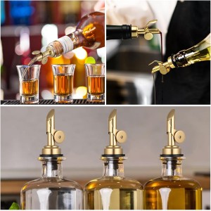 4 PCS Olive Oil Spout, Oil Spout for Olive Oil Bottle, Stainless Steel Self Closing Bottle Pourers, Weighted Oil Dispenser with Funnel and Brush for Wine, Vinegar, Syrup, Kitchen and Bar