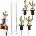 4 PCS Olive Oil Spout, Oil Spout for Olive Oil Bottle, Stainless Steel Self Closing Bottle Pourers, Weighted Oil Dispenser with Funnel and Brush for Wine, Vinegar, Syrup, Kitchen and Bar