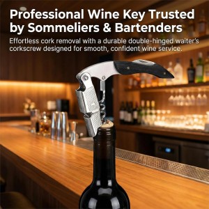 Sommelier Waiter Corkscrew’s Wine Key Opener Gift Set [2-Pack & Leather Pouch] - Heavy-Duty 420 Stainless Steel & Ergonomic Rosewood Handle, Double-Hinged Bottle Opener & Serrated Foil Cutter