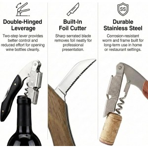 Sommelier Waiter Corkscrew’s Wine Key Opener Gift Set [2-Pack & Leather Pouch] - Heavy-Duty 420 Stainless Steel & Ergonomic Rosewood Handle, Double-Hinged Bottle Opener & Serrated Foil Cutter