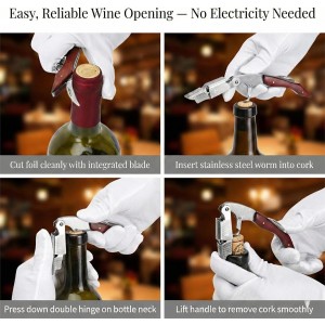Sommelier Waiter Corkscrew’s Wine Key Opener Gift Set [2-Pack & Leather Pouch] - Heavy-Duty 420 Stainless Steel & Ergonomic Rosewood Handle, Double-Hinged Bottle Opener & Serrated Foil Cutter
