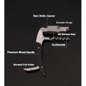 Sommelier Waiter Corkscrew’s Wine Key Opener Gift Set [2-Pack & Leather Pouch] - Heavy-Duty 420 Stainless Steel & Ergonomic Rosewood Handle, Double-Hinged Bottle Opener & Serrated Foil Cutter