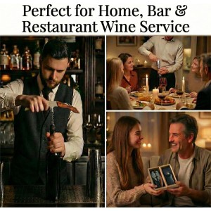 Sommelier Waiter Corkscrew’s Wine Key Opener Gift Set [2-Pack & Leather Pouch] - Heavy-Duty 420 Stainless Steel & Ergonomic Rosewood Handle, Double-Hinged Bottle Opener & Serrated Foil Cutter