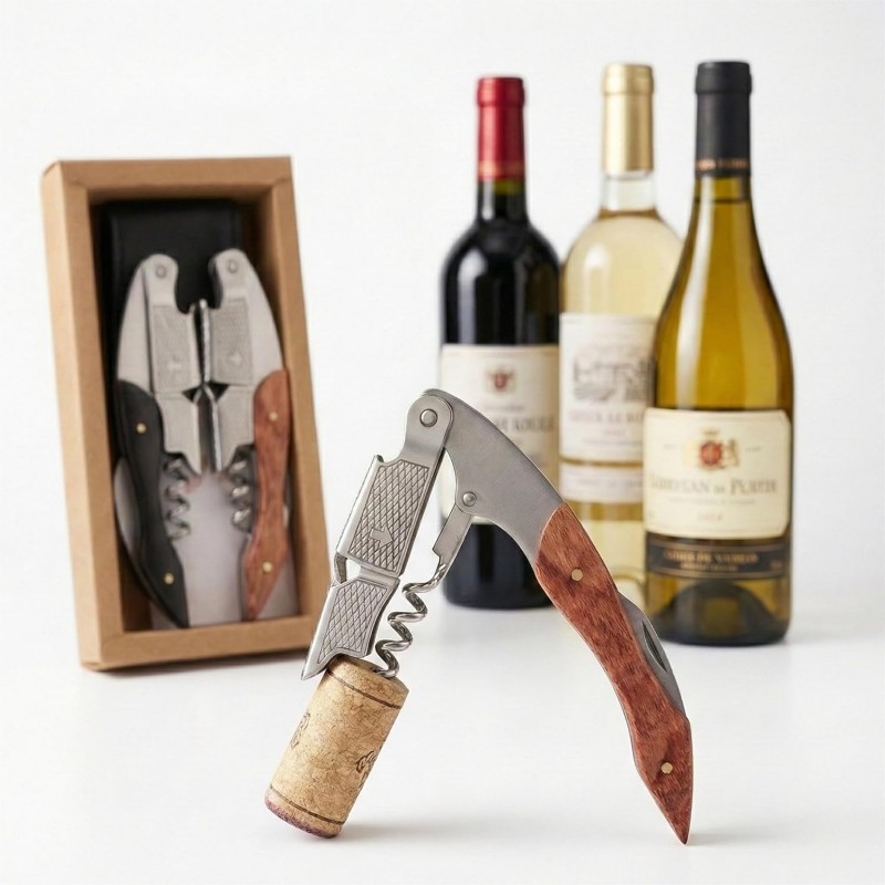Sommelier Waiter Corkscrew’s Wine Key Opener Gift Set [2-Pack & Leather Pouch] - Heavy-Duty 420 Stainless Steel & Ergonomic Rosewood Handle, Double-Hinged Bottle Opener & Serrated Foil Cutter