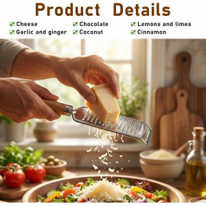 Stainless Steel Cheese Grater, Cheese Grater Handheld, Kitchen-Grater Zester-Grater for Parmesan Lemon Ginger Nutmeg Potato Chocolate and Garlic