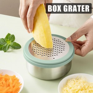 Cheese Grater with Container & Lid, Multi Functional Stainless Steel Box Grater, Handheld Grater Bowl for Kitchen,Lemon Zester for Parmesan, Cheeses, Ginger, Chocolate, Vegetables, Butter (Mint Green)