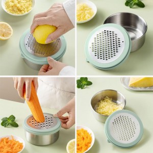 Cheese Grater with Container & Lid, Multi Functional Stainless Steel Box Grater, Handheld Grater Bowl for Kitchen,Lemon Zester for Parmesan, Cheeses, Ginger, Chocolate, Vegetables, Butter (Mint Green)