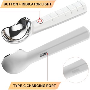 Heated Ice Cream Scoop Rechargeable Electric Scooper 2 Temperature Settings113°F-158°F, Zinc Alloy Rust-Proof Easy to Clean Waterproof, Kitchen Gadget for Hard Ice Cream Gelato,White