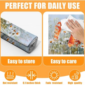 Retro White Daisy Floral Placemats Set of 6,12 x 18 Inch Table Mats Washable Heat Resistant Linen Fabric Rectangle Place Mat for Party Home Kitchen Dining