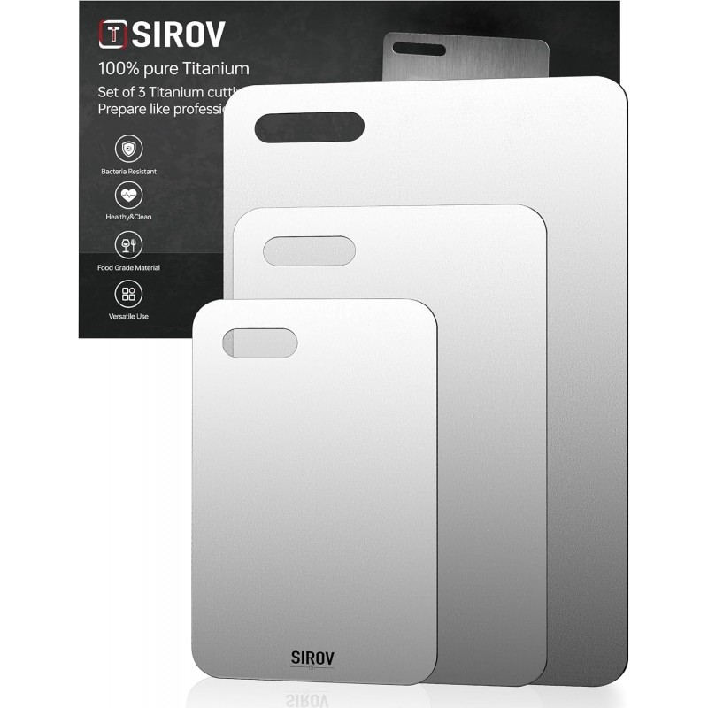 Titanium Cutting Board Set of 3, Premium Pure Titanium Chopping Boards for Kitchen, Non-Toxic & Dishwasher Safe for Meat, Fruit, and Vegetables (Set of 3)-Upgraded Version